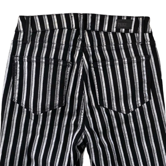 PAIGE Colette Crop Flare Metallic Striped Jeans w Raw Hem Silver Black Stripe 25 - Picture 10 of 14